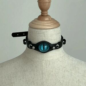 Wicked Silk Emo Cosplay Dragon Eye Faux Leather Choker - Blue